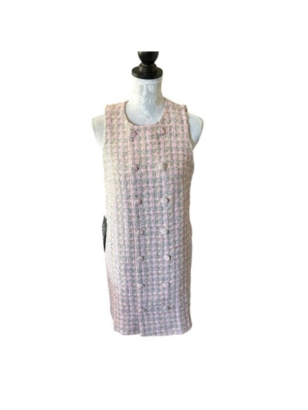 Pomander Place Blush Tweed Double-Breasted Midi Dress